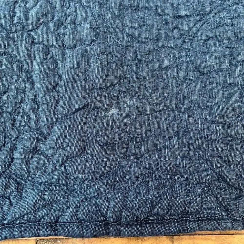 Pottery Barn Blue Linen Standard Pillow Cover Sham Quilted 26 X 20